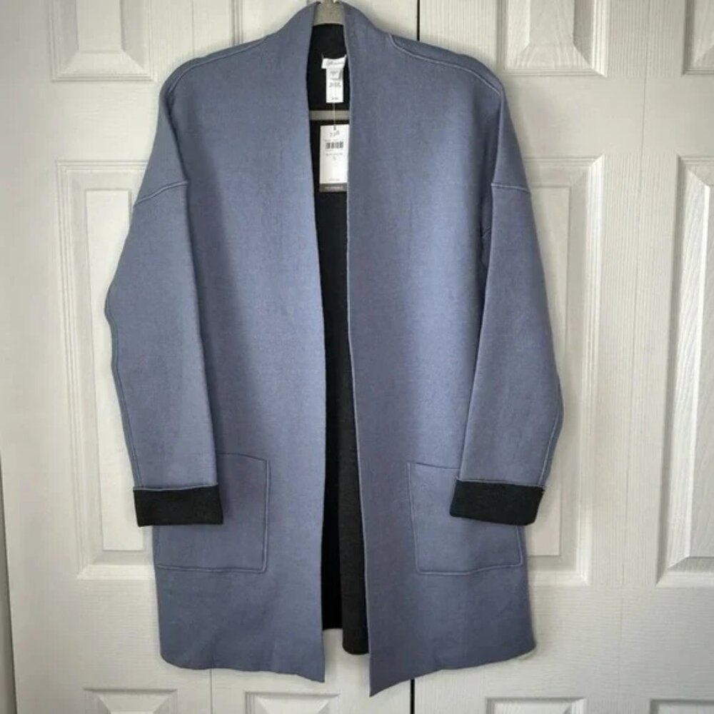 J. Jill Women's Open Front Cardigan Pockets Light Blue Knit Sweater‎ NWT Size S